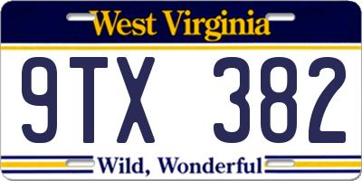 WV license plate 9TX382