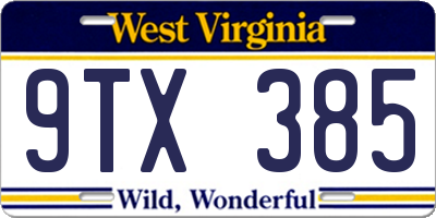 WV license plate 9TX385