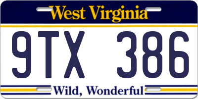 WV license plate 9TX386