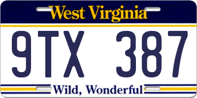WV license plate 9TX387