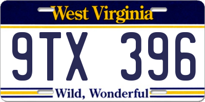 WV license plate 9TX396
