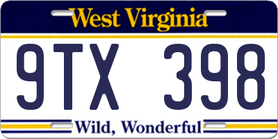 WV license plate 9TX398
