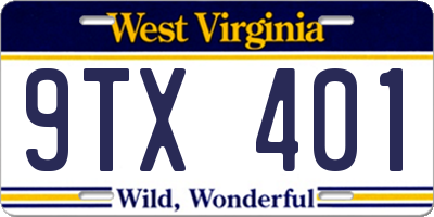 WV license plate 9TX401