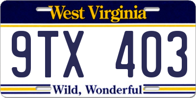 WV license plate 9TX403