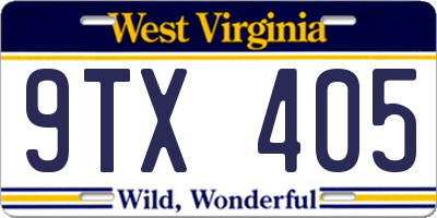 WV license plate 9TX405