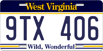WV license plate 9TX406