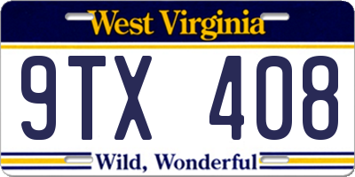 WV license plate 9TX408