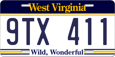 WV license plate 9TX411