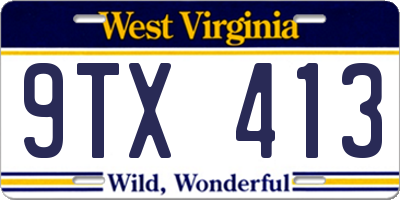 WV license plate 9TX413