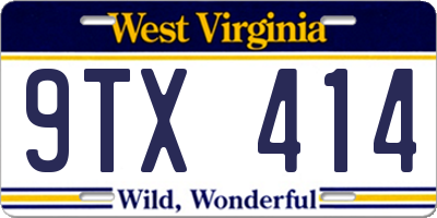 WV license plate 9TX414