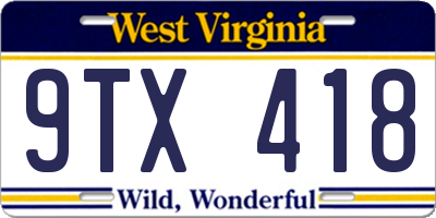 WV license plate 9TX418