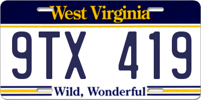 WV license plate 9TX419