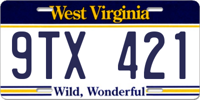 WV license plate 9TX421