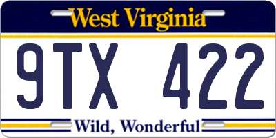 WV license plate 9TX422