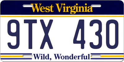 WV license plate 9TX430