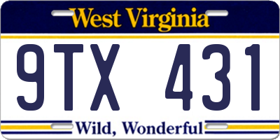 WV license plate 9TX431