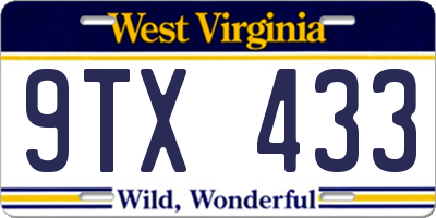 WV license plate 9TX433
