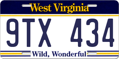 WV license plate 9TX434