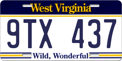 WV license plate 9TX437