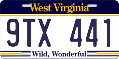 WV license plate 9TX441