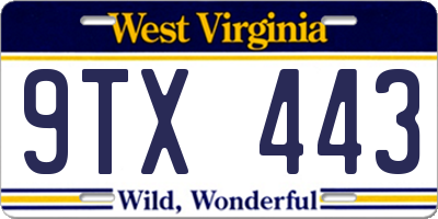 WV license plate 9TX443