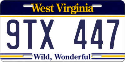 WV license plate 9TX447