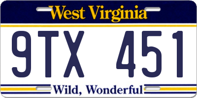 WV license plate 9TX451