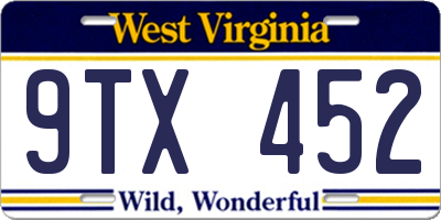 WV license plate 9TX452