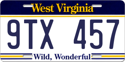 WV license plate 9TX457