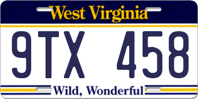 WV license plate 9TX458