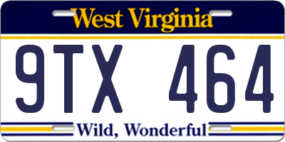 WV license plate 9TX464
