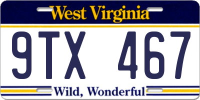 WV license plate 9TX467