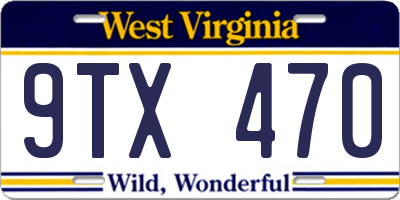 WV license plate 9TX470