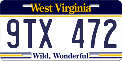 WV license plate 9TX472
