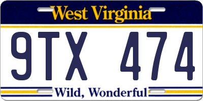 WV license plate 9TX474