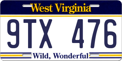 WV license plate 9TX476