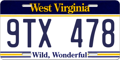 WV license plate 9TX478