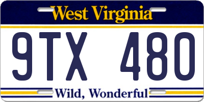 WV license plate 9TX480