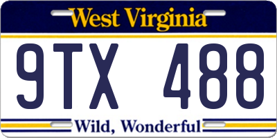 WV license plate 9TX488
