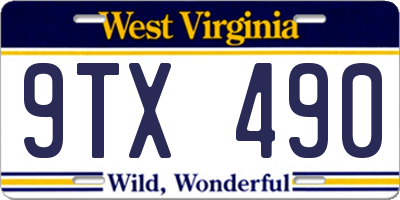 WV license plate 9TX490
