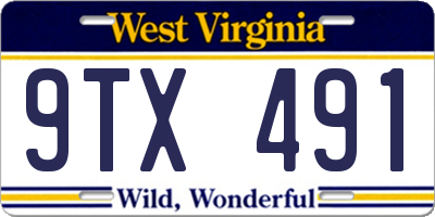 WV license plate 9TX491
