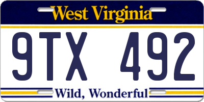 WV license plate 9TX492