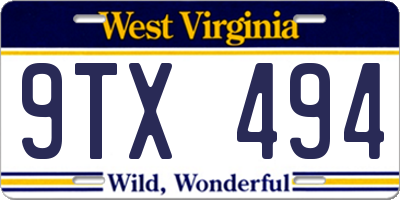 WV license plate 9TX494