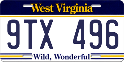WV license plate 9TX496