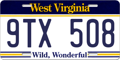 WV license plate 9TX508