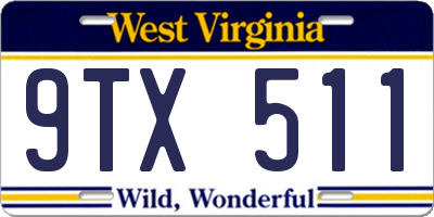 WV license plate 9TX511
