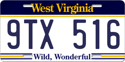 WV license plate 9TX516