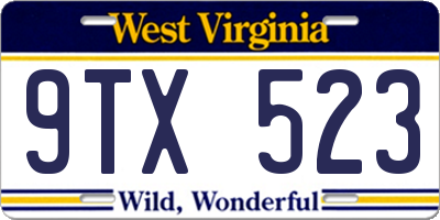 WV license plate 9TX523