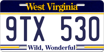 WV license plate 9TX530