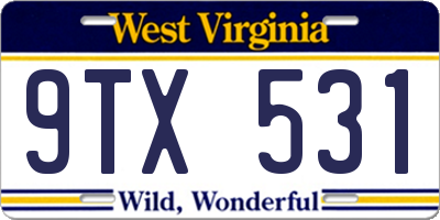WV license plate 9TX531